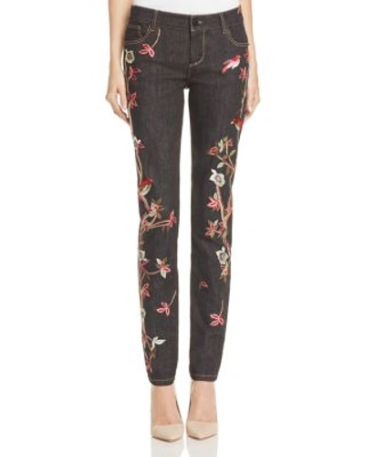 Shop Alice And Olivia Alice + Olivia Jane Embroidered Straight Jeans In Washed Black/multi