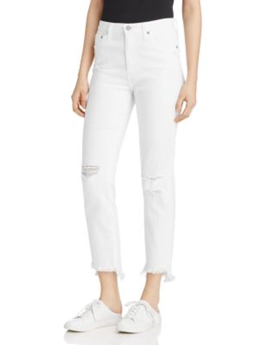 Ag Phoebe Distressed Straight Leg Ankle Jeans In 5 Years White Frayed