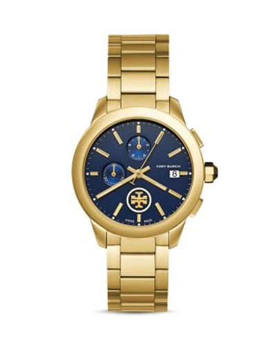 Shop Tory Burch Collins Watch, 38mm In Blue/gold