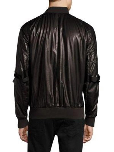 Shop Helmut Lang Stand Collar Leather Bomber In Black