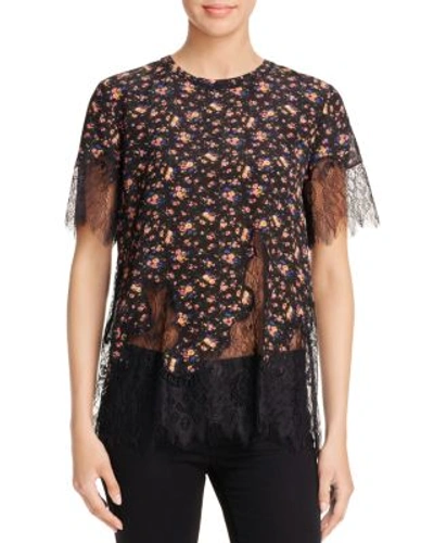 Mcq By Alexander Mcqueen Scalloped Eyelash Lace Silk Floral Top In Vintage Floral