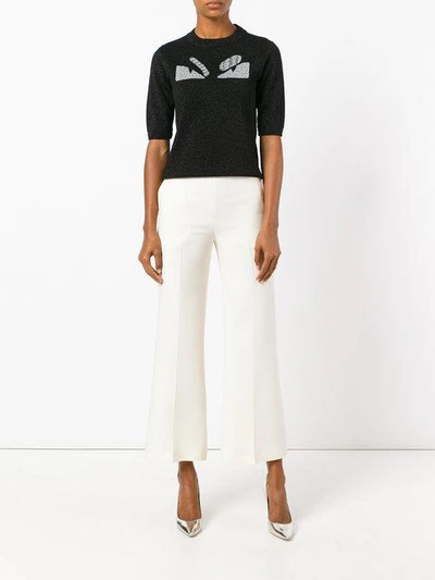 Shop Fendi Cropped Flared Trousers In White