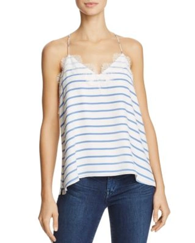 Cami Nyc Striped Silk Racer-back Tank In White/blue