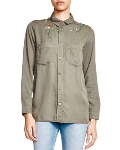 The Kooples Embroidered Shirt In Khaki
