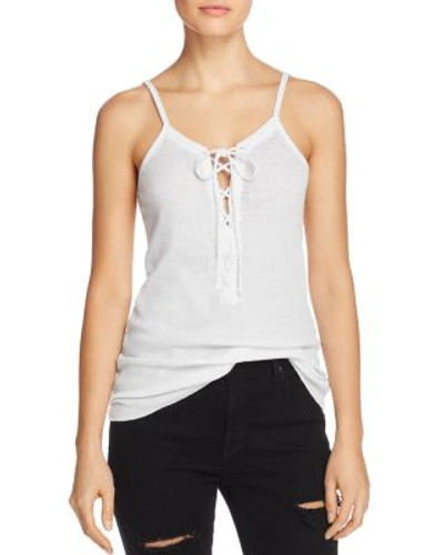Chaser Vintage Ribbed Lace-up Camisole Top In White