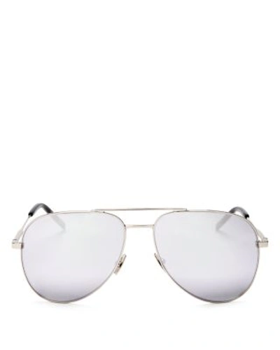 Shop Saint Laurent Classic Mirrored Aviator Sunglasses, 54mm In Silver/silver Mirror