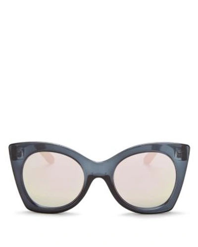 Le Specs Savanna Mirrored Cat Eye Sunglasses, 50mm In Slate/peach Revo Mirror