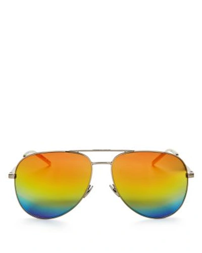 Saint Laurent Women's Classic Brow Bar Mirrored Aviator Sunglasses, 59mm In Silver/rainbow Mirror