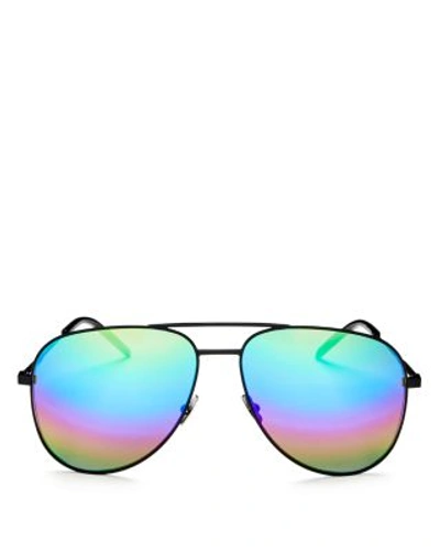 Shop Saint Laurent Women's Classic Brow Bar Mirrored Aviator Sunglasses, 59mm In Matte Black/rainbow Mirror