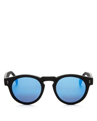 Illesteva Women's Leonard Mirrored Round Sunglasses, 48mm In Matte Black/blue Mirror