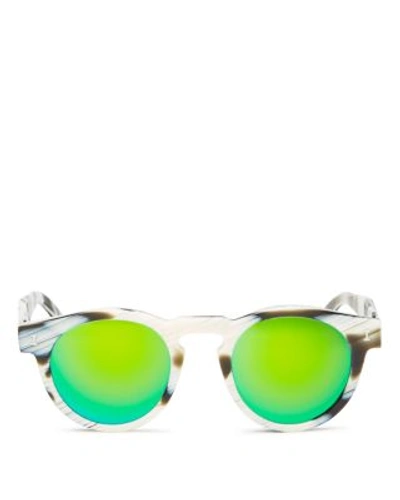 Illesteva Leonard Mirrored Round Sunglasses, 48mm In Horn/green Mirror