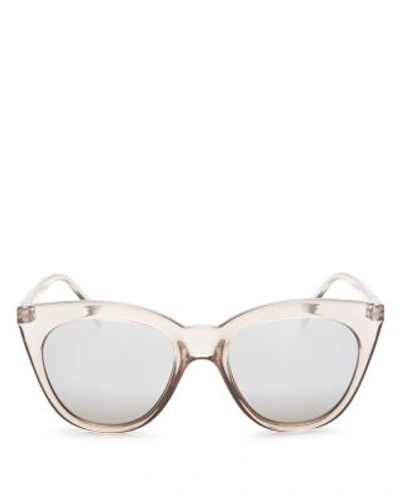 Shop Le Specs Halfmoon Magic Cat Eye Sunglasses, 53mm In Stone/smoke Mono Silver Mirror