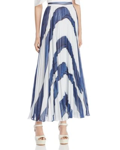 Shop Alice And Olivia Shannon Pleated Maxi Skirt In Painted Abstract Stripe