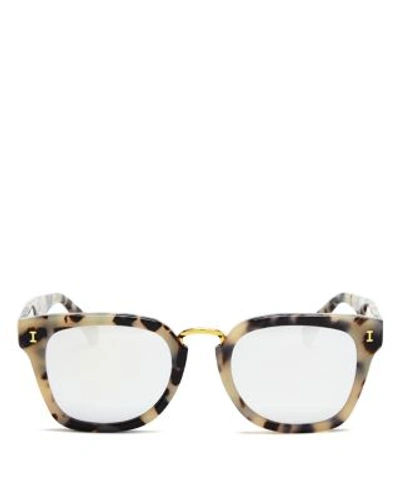 Illesteva Positano Mirrored Square Sunglasses, 49mm In White Tortoise/silver Mirror