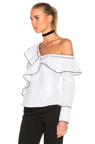 Shop Self-portrait Cotton Poplin Frill Shirt In White