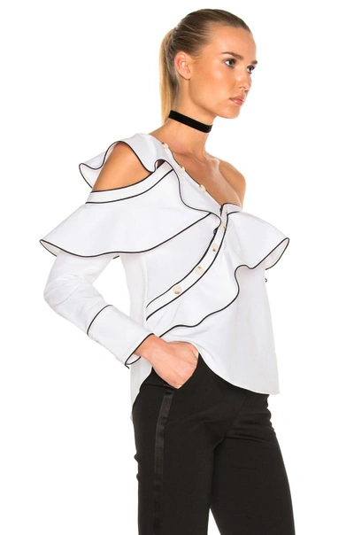 Shop Self-portrait Cotton Poplin Frill Shirt In White