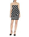 HALSTON HERITAGE Striped Strapless Dress,2454143BLACK/CHALK/METALLIC