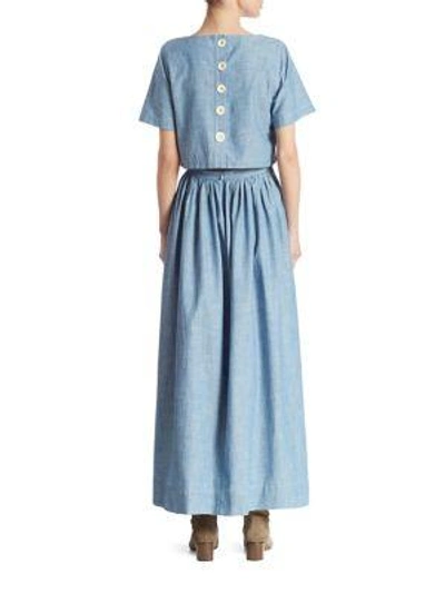 Shop Chloé Cotton Chambray Dress In Chambray Blue