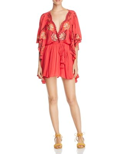 Free People Cora Floral-embroidered Woven Mini Dress In Red