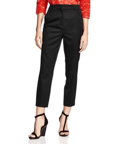 The Kooples Cropped Leather-waist Pants In Black