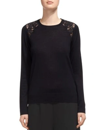 Whistles Lace-inset Merino Wool Sweater In Navy