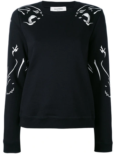 Valentino Panther Cotton Jersey Sweatshirt In Black