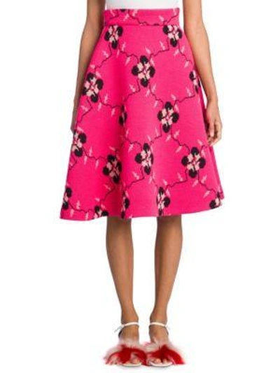 Shop Miu Miu Floral Wool Skirt In Pink