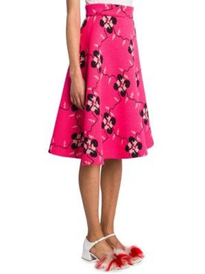 Shop Miu Miu Floral Wool Skirt In Pink