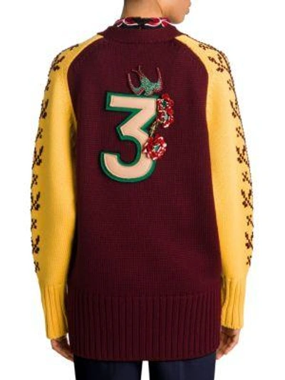 Shop Miu Miu Embroidered Oversize Wool Cardigan In Bordeaux