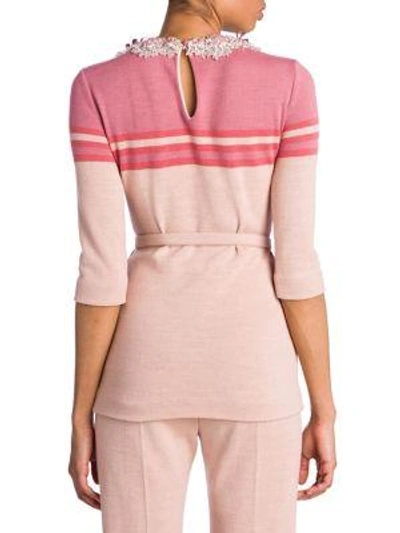 Shop Miu Miu Embellished Jersey Wool Pullover In Pink