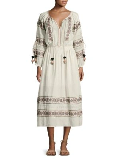 Loveshackfancy Isla Embroidered Cotton Dress, Beige In Cream