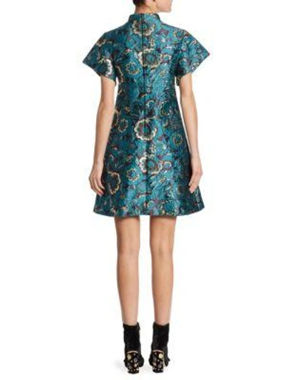 Shop Dolce & Gabbana Lurex Jacquard Floral A-line Dress In Blue Gold