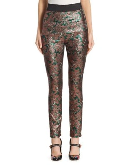 Shop Dolce & Gabbana Lurex Jacquard Floral Pants In Pink