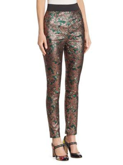 Shop Dolce & Gabbana Lurex Jacquard Floral Trousers In Pink