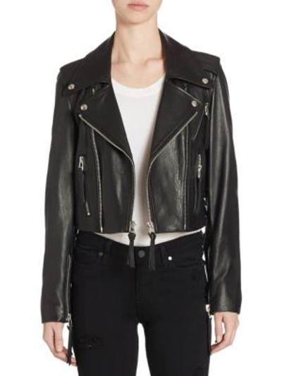 The Kooples Lace-up Lambskin Leather Jacket In Black