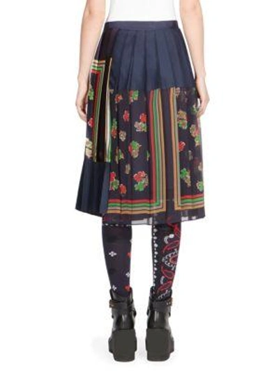 Shop Sacai Floral Pleated Skirt In Navy