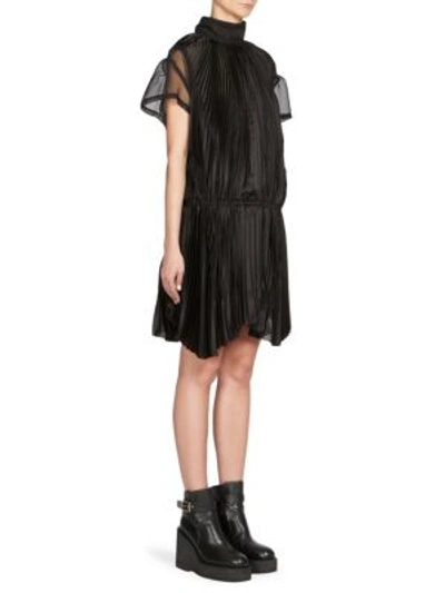 Sacai Pleated And Crochet Detail Dress In Black