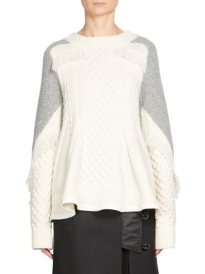 Sacai Cable-knit Roundneck Pullover In White Multi