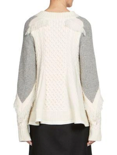 Shop Sacai Cable-knit Roundneck Pullover In White Multi