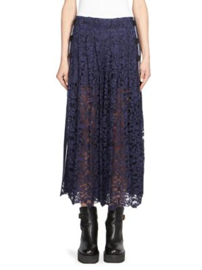 Sacai Pleated Lace Front Culottes In Navy