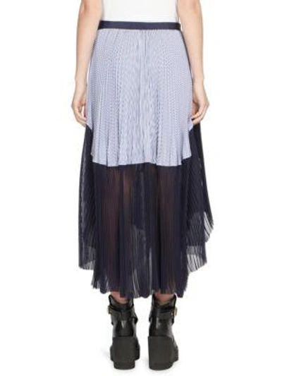 Shop Sacai Pleated Colorblock Skirt In Navy Stripe