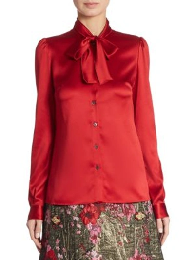 Dolce & Gabbana Pussy-bow Silk-blend Satin Blouse In Red