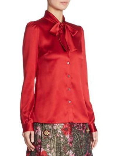 Shop Dolce & Gabbana Satin Tie-neck Blouse In Red