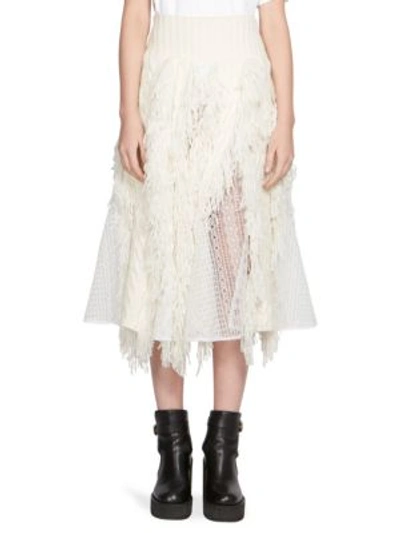 Sacai Knitted Fringed Skirt In Off White