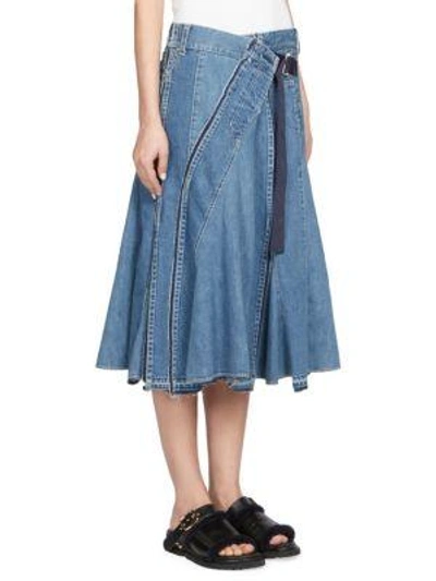 Shop Sacai Cotton Denim Skirt In Light Blue