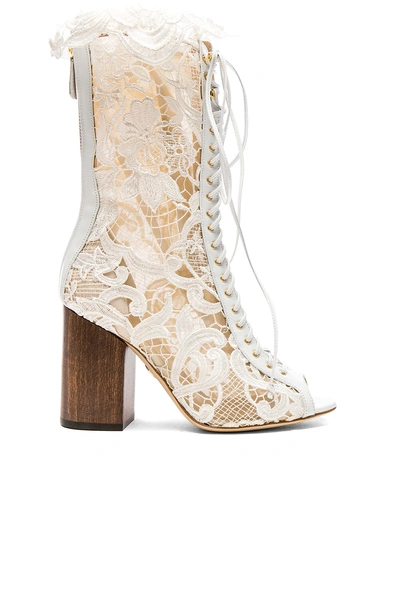 Brother Vellies For Fwrd Exclusive Lace Open Toe Lali Boots In White. In White Lace