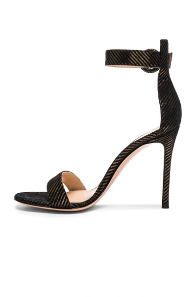 Shop Gianvito Rossi Metallic Pinstripe Portofino Heels In Metallics,black,stripes