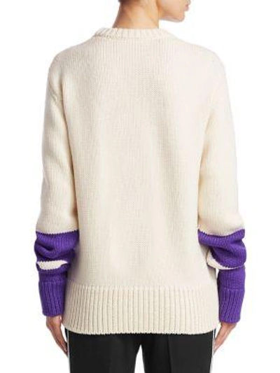 Shop Calvin Klein Collection Chunky Wool Jumper In Blanc Purple