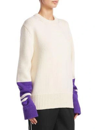 Shop Calvin Klein Collection Chunky Wool Sweater In Blanc Purple