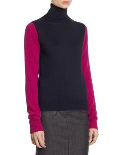 Shop Calvin Klein Collection Wool Turtleneck Pullover In Navy Orchid
